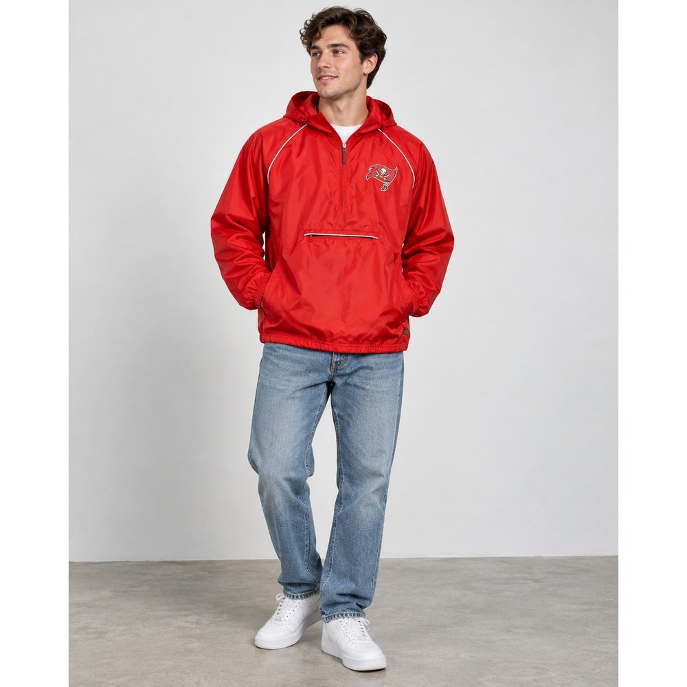 Reebok NFL Tampa Bay Buccaneers Red Quarter Zip Hooded Windbreaker Jacket Large